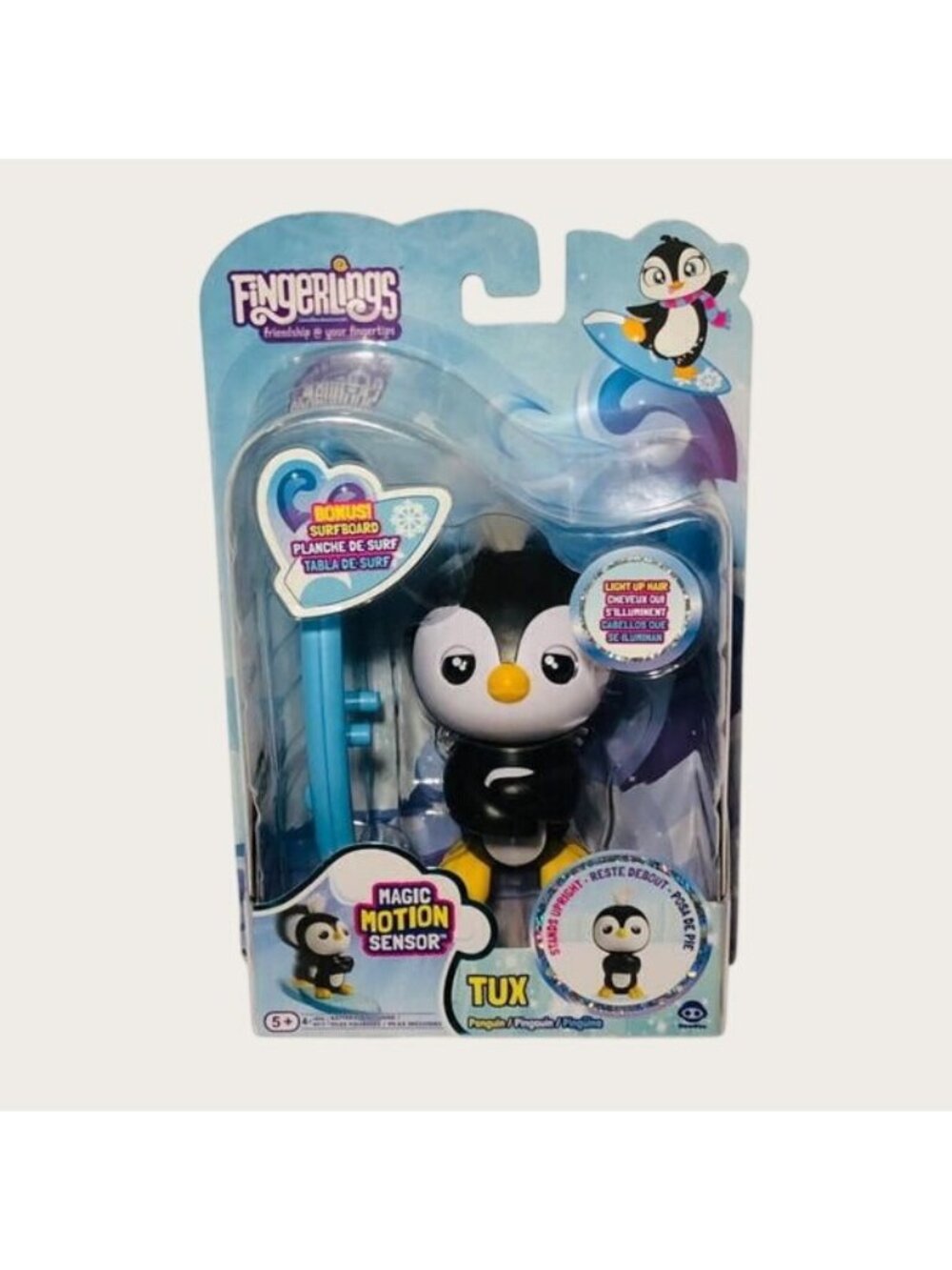 NEW WowWee Fingerlings Penguin Tux Interactive Toy Animal with Surfboard